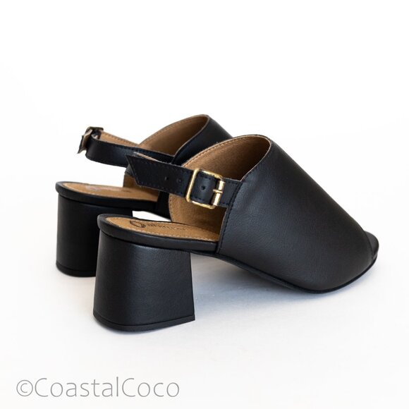 Iolanda by Ahimsa Vegan Women's 8 Open-toe Block Heel Black Sandal Minimalist - Picture 4 of 10